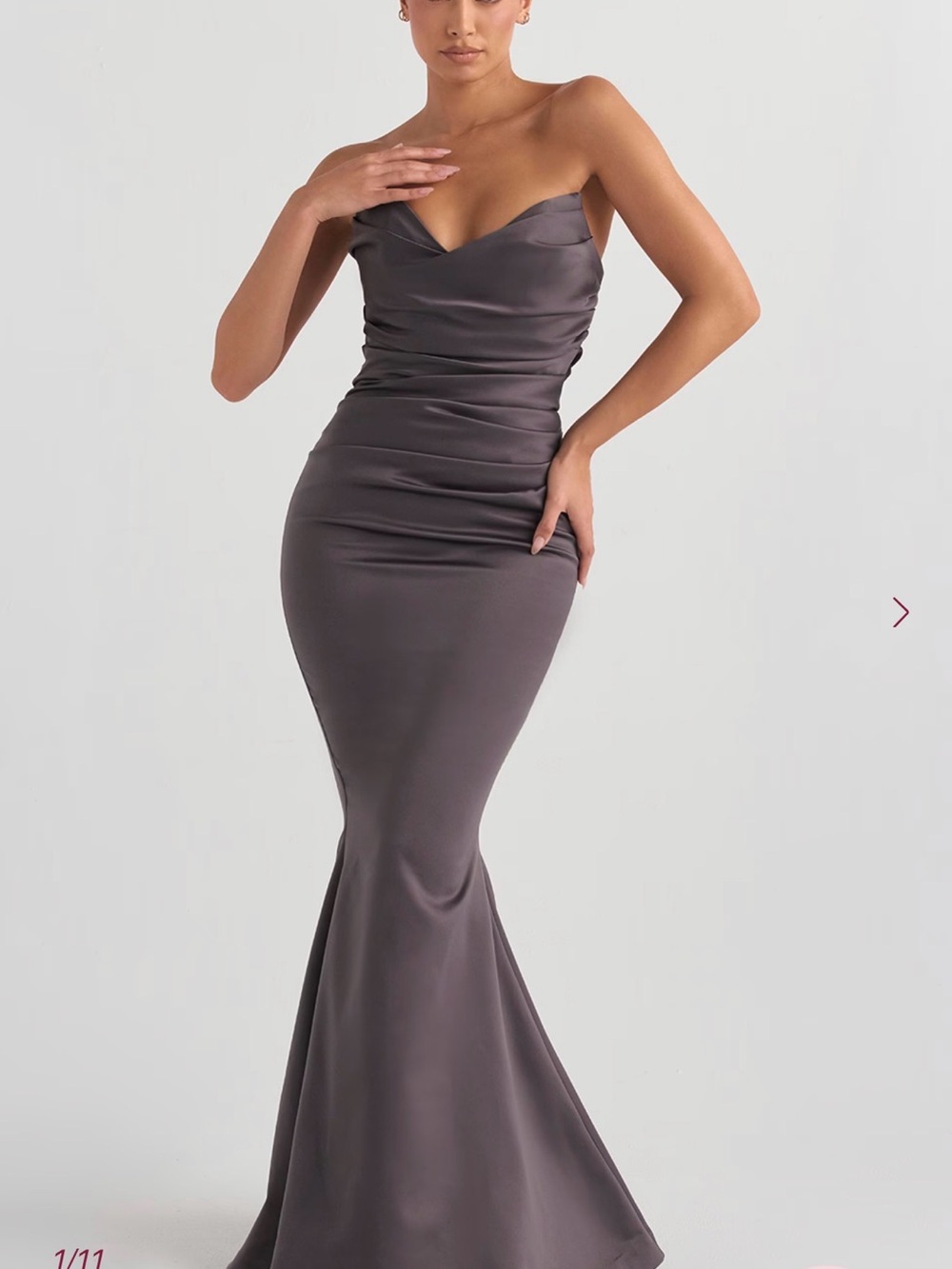 House of CB Strapless Fleur Shadow Satin Strapless Gown